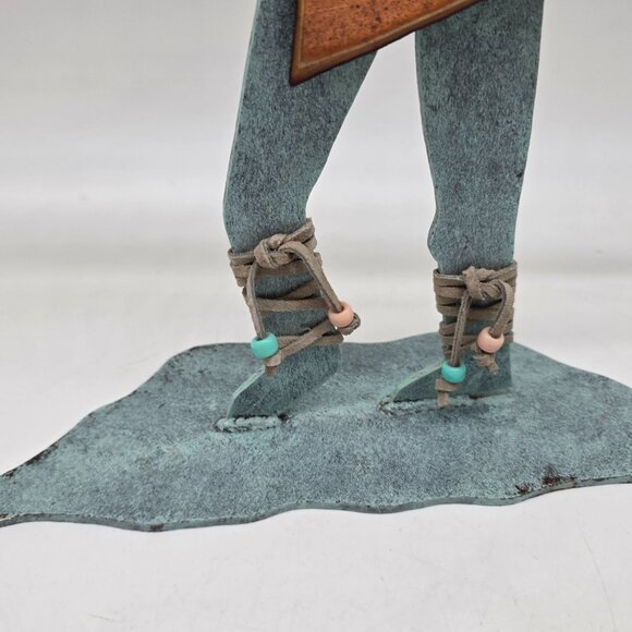 Metal Buffalo Dancer Native American Figure Decor Copper & Turquoise Finish - Picture 4 of 12